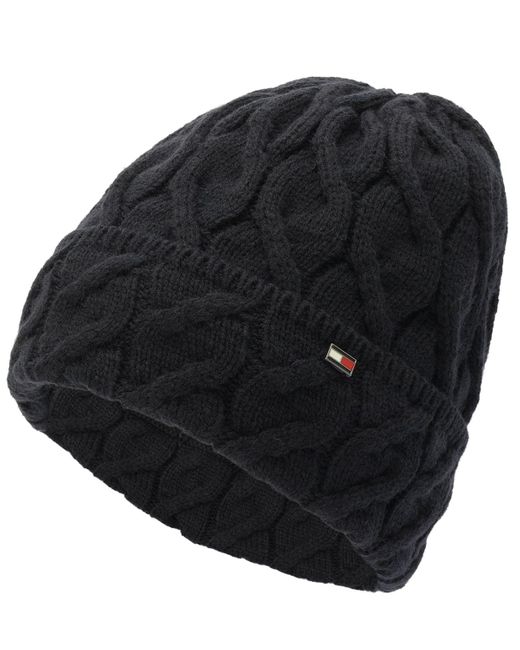 Tommy Hilfiger Black Wide Cable Cuff Hat for men