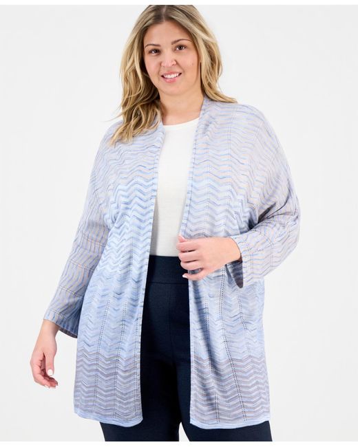 Anne Klein Blue Plus Size Open-front Zig-zag Knit Cardigan