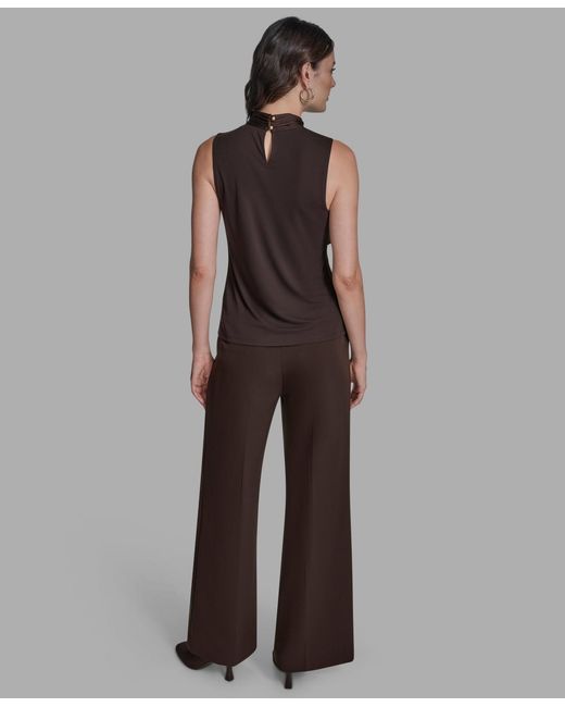 BCBGMAXAZRIA Brown Sleeveless Ruffle Front Blouse