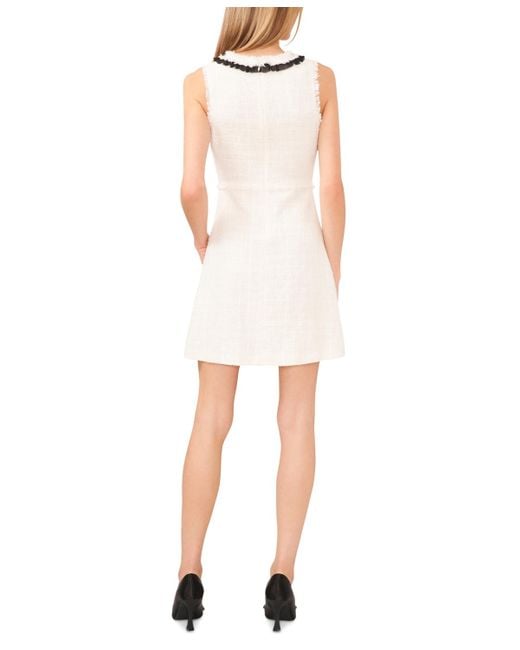 Cece White Tweed Sleeveless Contrast-bow Shift Dress