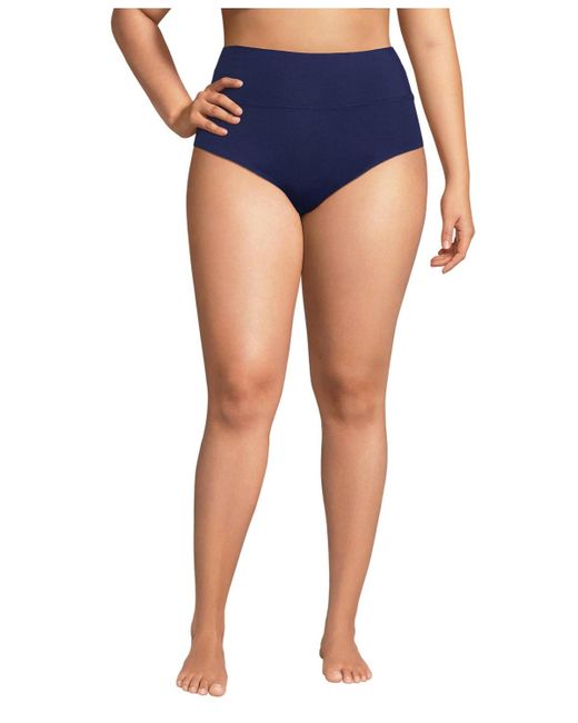 Lands' End Blue Plus Size Pinchless High Waisted Bikini Bottoms