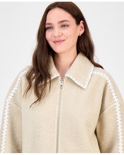 BCBGMAXAZRIA White Short Collared Zip Coat