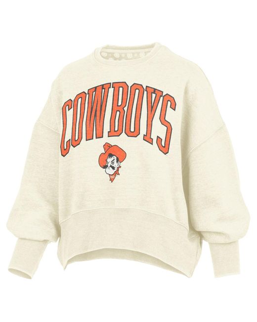 Pressbox White Oklahoma State Cowboys Oversized Waist-length Crewneck Sweatshirt