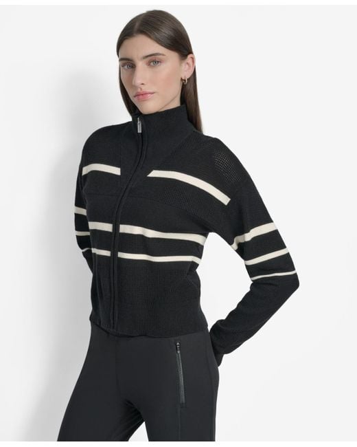 DKNY Black Open Stitch Full Zip Stripe Jacket