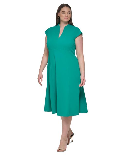 Calvin Klein Green Plus Size V-neck Short-sleeve A-line Dress
