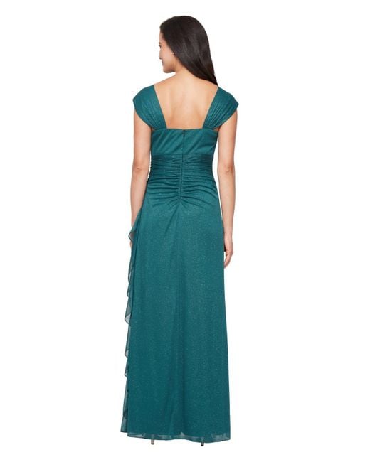 Alex Evenings Blue Petite Cowl Neck Long Dress
