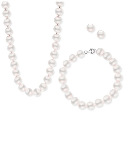 Macy's Metallic 3-pc. Set Cultured Freshwater Pearl (10mm) 18" Strand Necklace, Bracelet & Stud Earrings