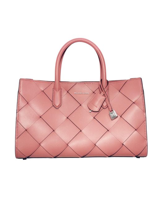 Michael Kors Pink Michael Scarlett Medium Woven Leather East West Satchel