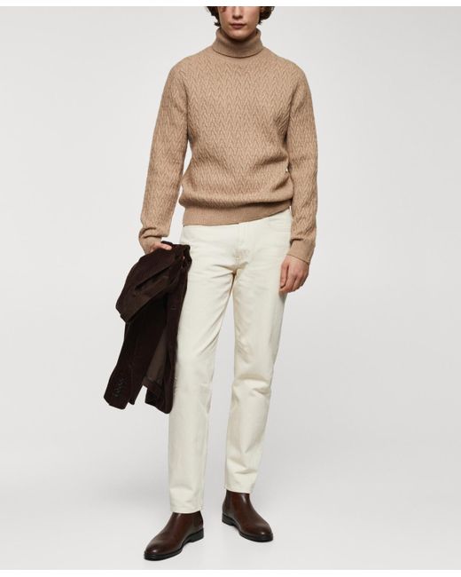 Mango Gray Braided Turtleneck Sweater for men