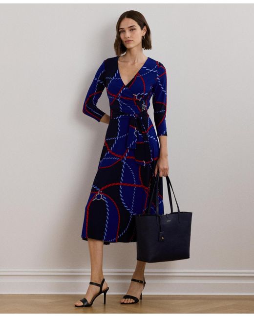 Ralph Lauren Rope-print Surplice Stretch Jersey Dress in Blue | Lyst