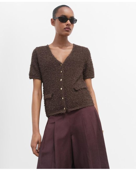 Mango Red Short-sleeved Boucle Cardigan