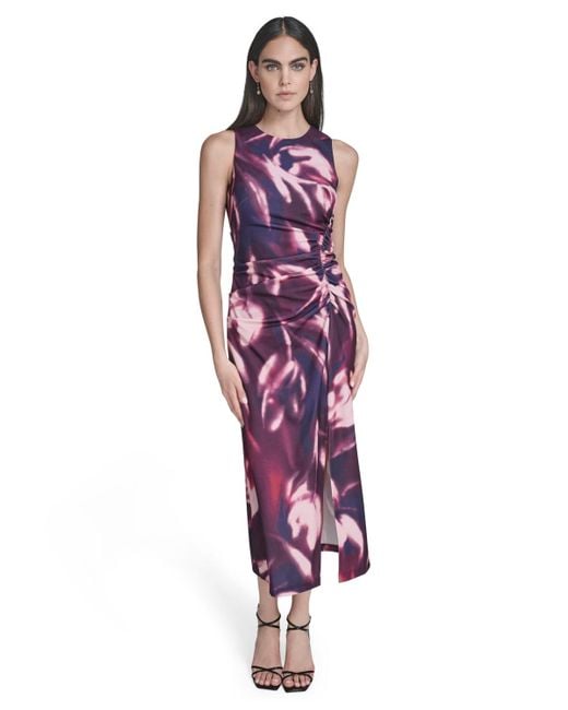 Vince Camuto Women's Purple Petite Printed Sleeveless Midi Dress
