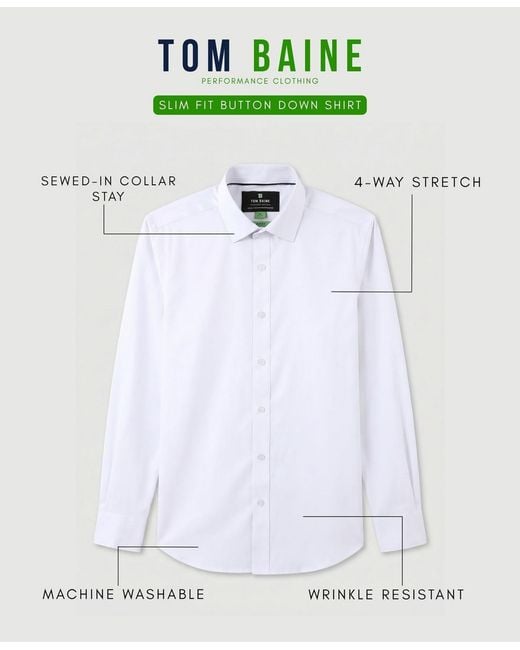 Tom Baine White Performance Stretch Solid Button Down Shirt for men