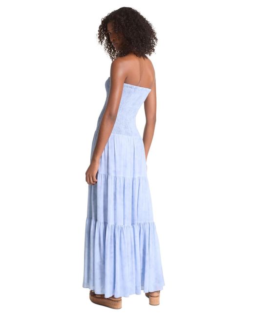Michael Kors Blue Sunbleached Smocked Maxi Dress