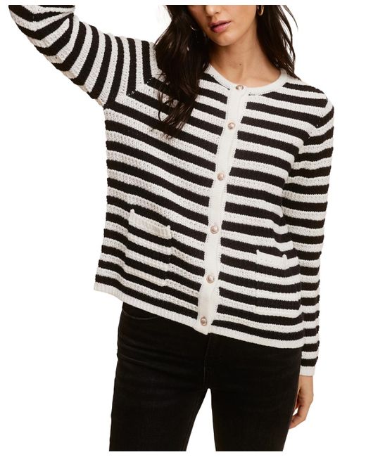 Fever Black Striped Cardigan With Gold Buttons