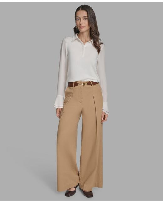 BCBGMAXAZRIA Multicolor Long Sleeve Ruffle-cuff Collared Top