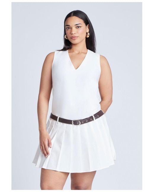 Eloquii White Plus Size Pleated Mini Dress With Belt