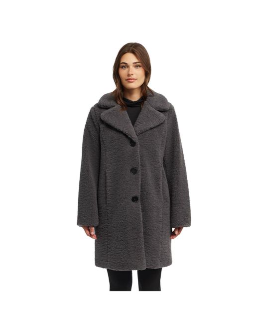 Ellen Tracy Sherpa Teddy Coat With Notch Collar in Black Lyst