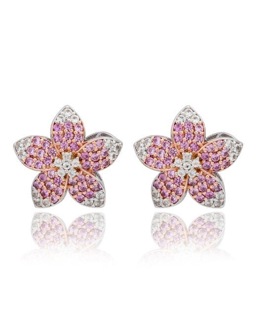 SUZY LEVIAN NEW YORK Pink Suzy Levian Sterling Silver Sapphire Created White Sapphire Flower Earrings