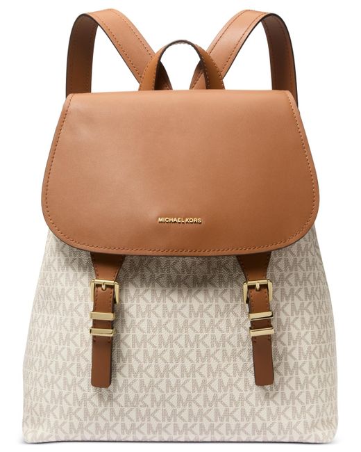 Michael Kors Brown Michael Quinn Medium Signature Logo Flap Backpack