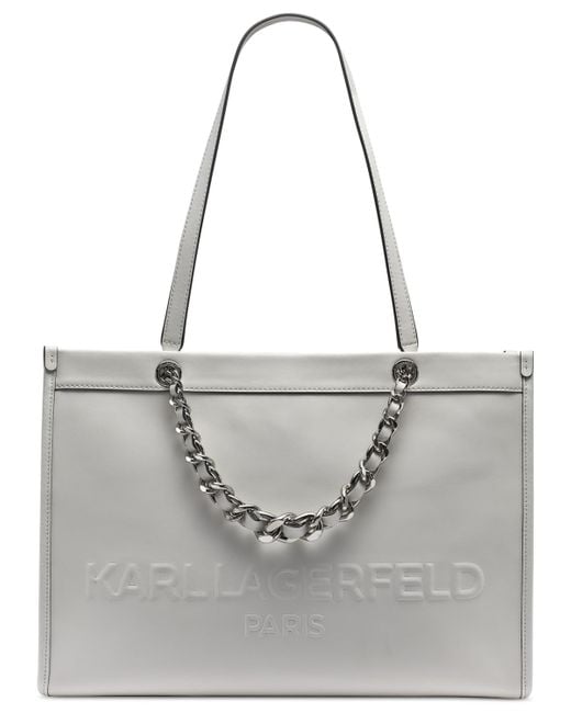 Karl Lagerfeld Gray Savoie Large Leather Tote Bag