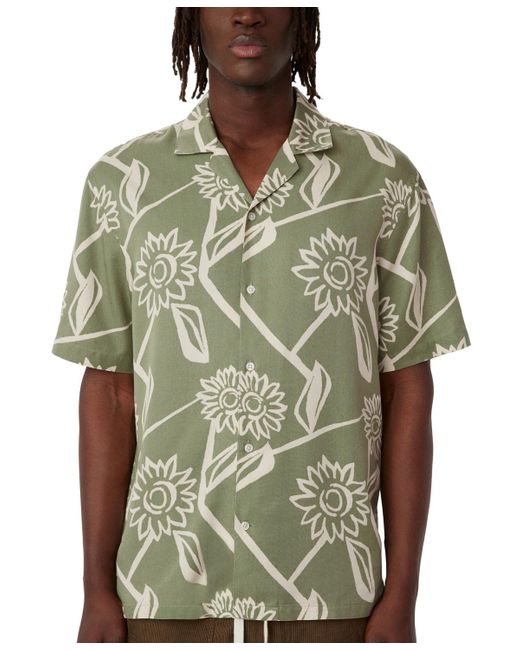 Frank And Oak Green Short Sleeve Floral Print Button-front Shirt for men