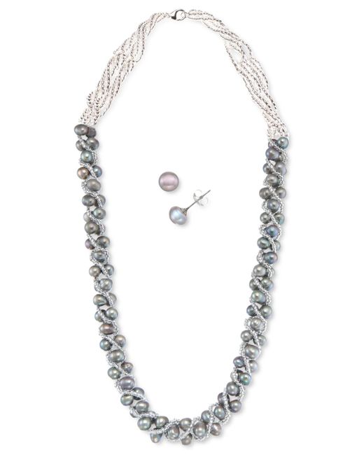 Macy's Metallic Cultured Freshwater Pearl Woven Necklace (4mm