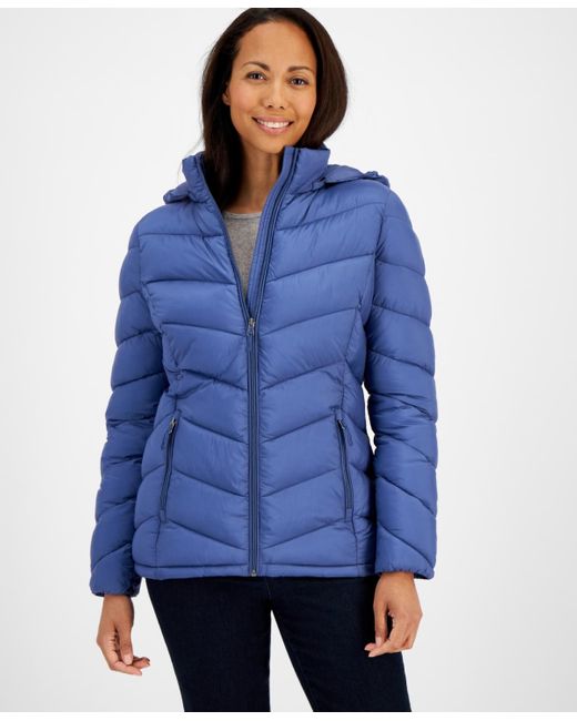 Charter Club Blue Packable Hooded Puffer Coat