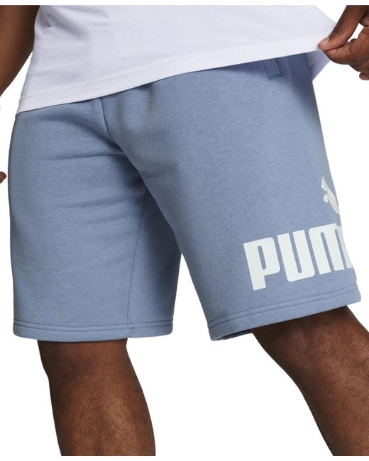 PUMA Blue Regular-fit Big Logo-print Fleece 10" Shorts for men