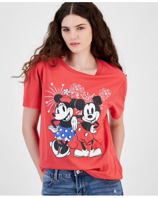 Disney Red Mickey And Minnie Fireworks Short-sleeve T-shirt