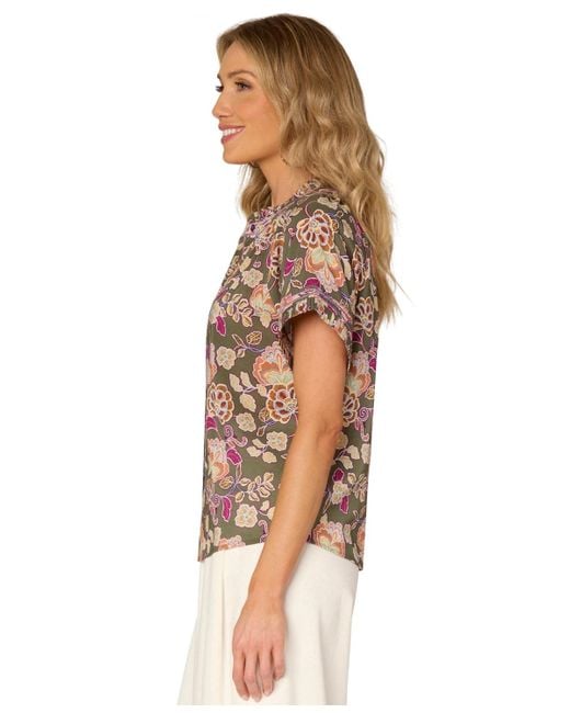Democracy Multicolor Petite Printed Pleated Blouse
