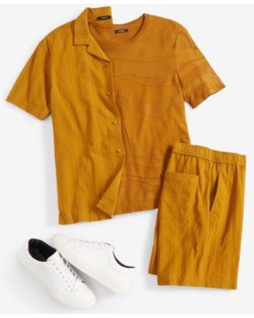 Alfani Yellow Jacquard T Shirt Button Front Camp Shirt Drawstring Shorts Created For Macys for men