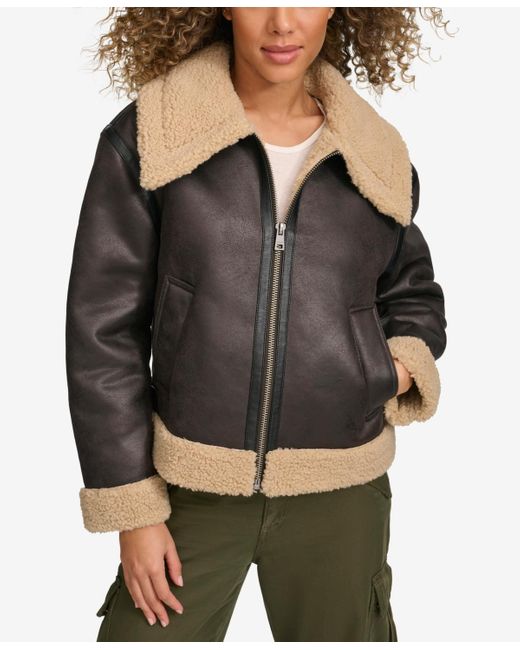 Pocket Detail Faux Shearling Avaiator Jacket main image 1