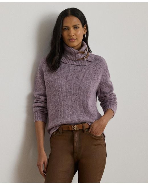 Ralph Lauren Women's Purple Buckle-trim Melange Turtleneck Sweater