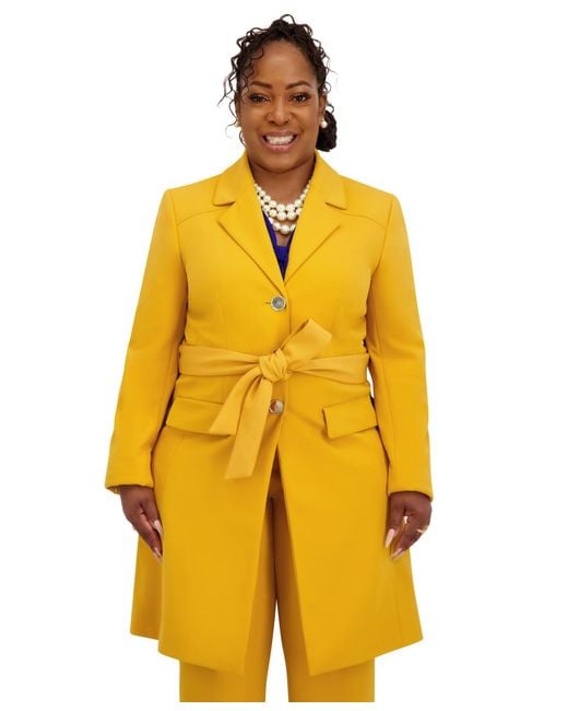 Kasper Yellow Three Button Patch Pocket Trench Coat