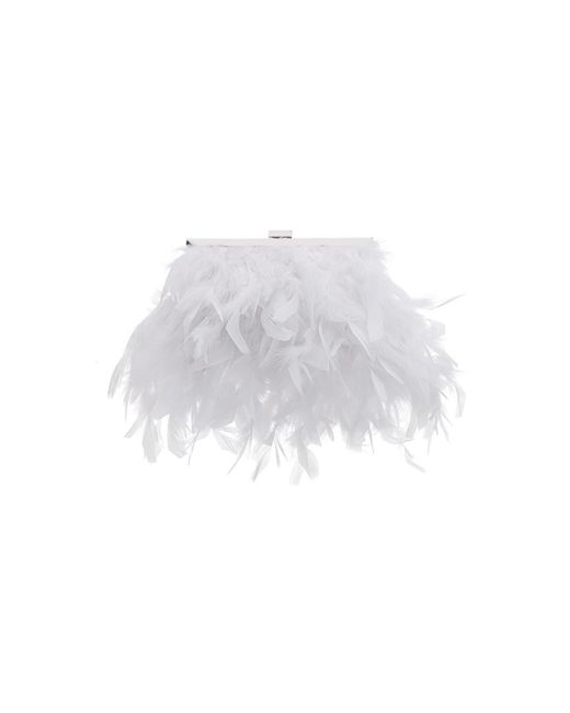 Nina White All Over Feather Frame Clutch