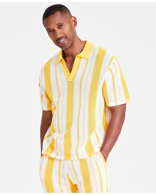INC International Concepts Multicolor Regular-fit Crocheted Stripe Polo Shirt for men