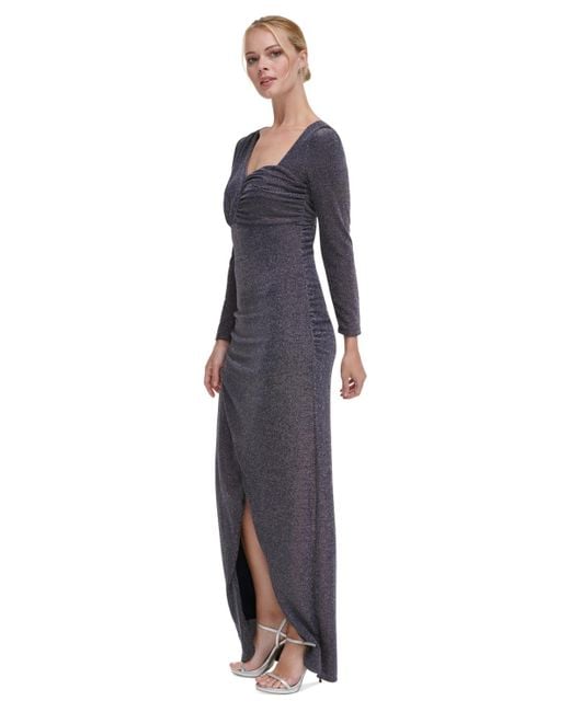 DKNY Blue Shimmer Asymmetric-neck Side-ruched Gown