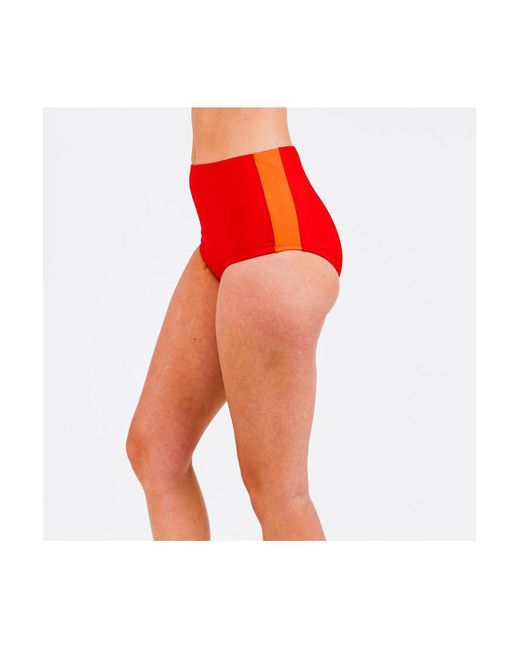 Calypsa Red Color Block High-waisted Bikini Bottom