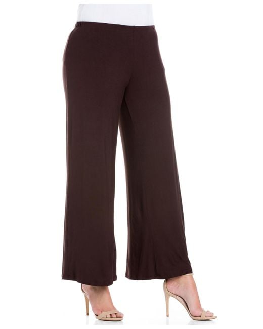 24seven Comfort Apparel Brown Plus Size Elastic Waist Flared Leg Palazzo Pants