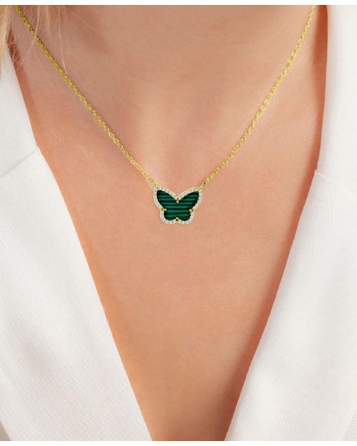 Macy's Metallic Simulated & Cubic Zirconia Butterfly Pendant Necklace