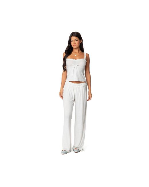 Edikted White Sylvia Pointelle Pants
