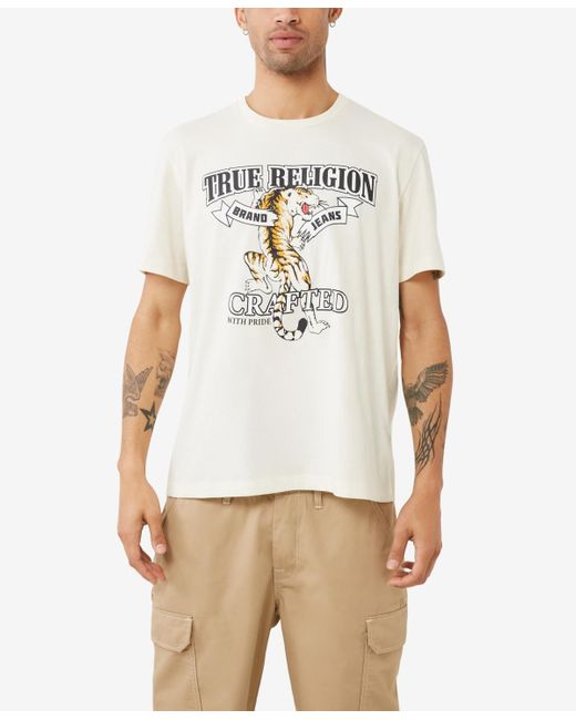 True Religion White Short Sleeve Relaxed Tiger Tee for men