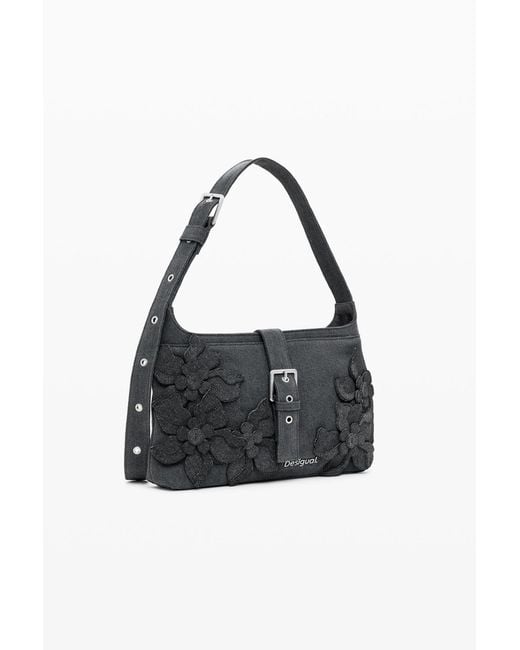 Desigual Black Medium Bag With Flower Appliqués, Cotton