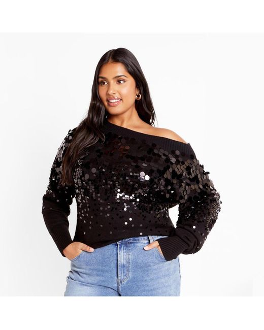 City Chic Black Plus Size Braylin Sequin Jumper