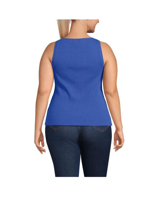 Lands' End Blue Plus Size Pointelle Rib Uneck Tank