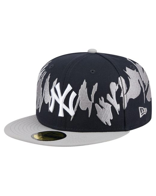 KTZ Black Navy/gray New York Yankees Retro Pattern 59fifty Fitted Hat for men