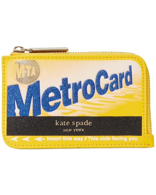 Kate Spade Ny On A Roll Leather Metro Card Zip Cardholder In Yellow Lyst