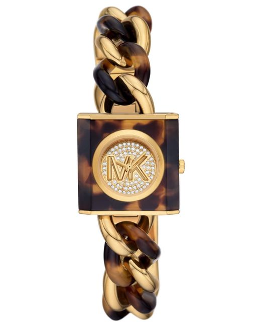 Michael Kors Metallic Mk Chain Lock Three-hand Tortoise And Gold-tone Stainless Steel Watch 25mm