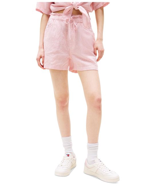 Tommy Hilfiger Pink Cotton-linen Drawstring Shorts